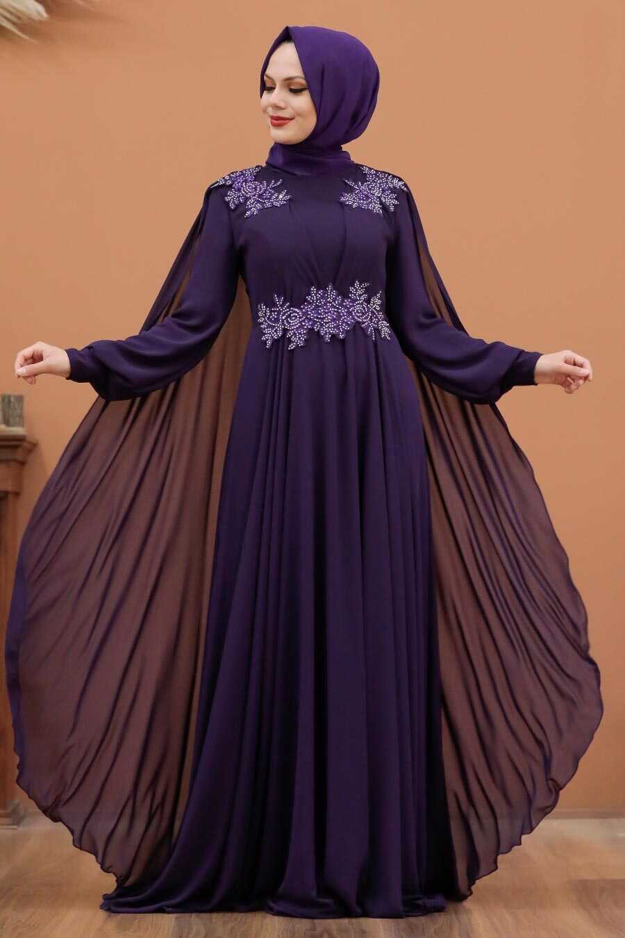 Purple Hijab Evening Dress 9130MOR