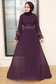 Purple Hijab Evening Dress 9181MOR - Thumbnail