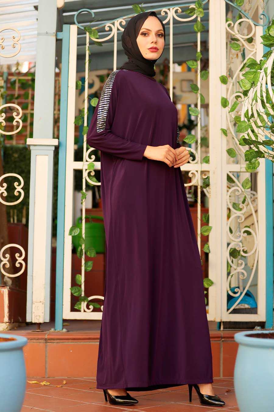 Purple Hijab Turkish Abaya 1671MOR - Neva-style.com