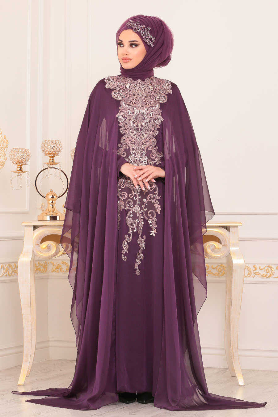 Purple Hijab Evening Dress 190701MOR