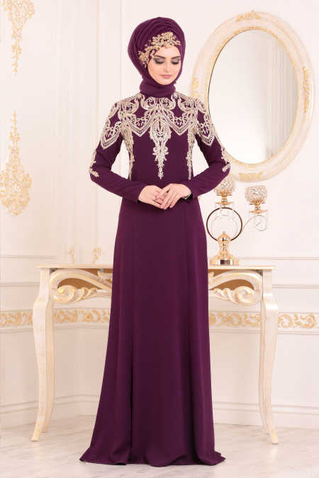 Neva Style - Stylish Purple Islamic Clothing Prom Dress 20130MOR