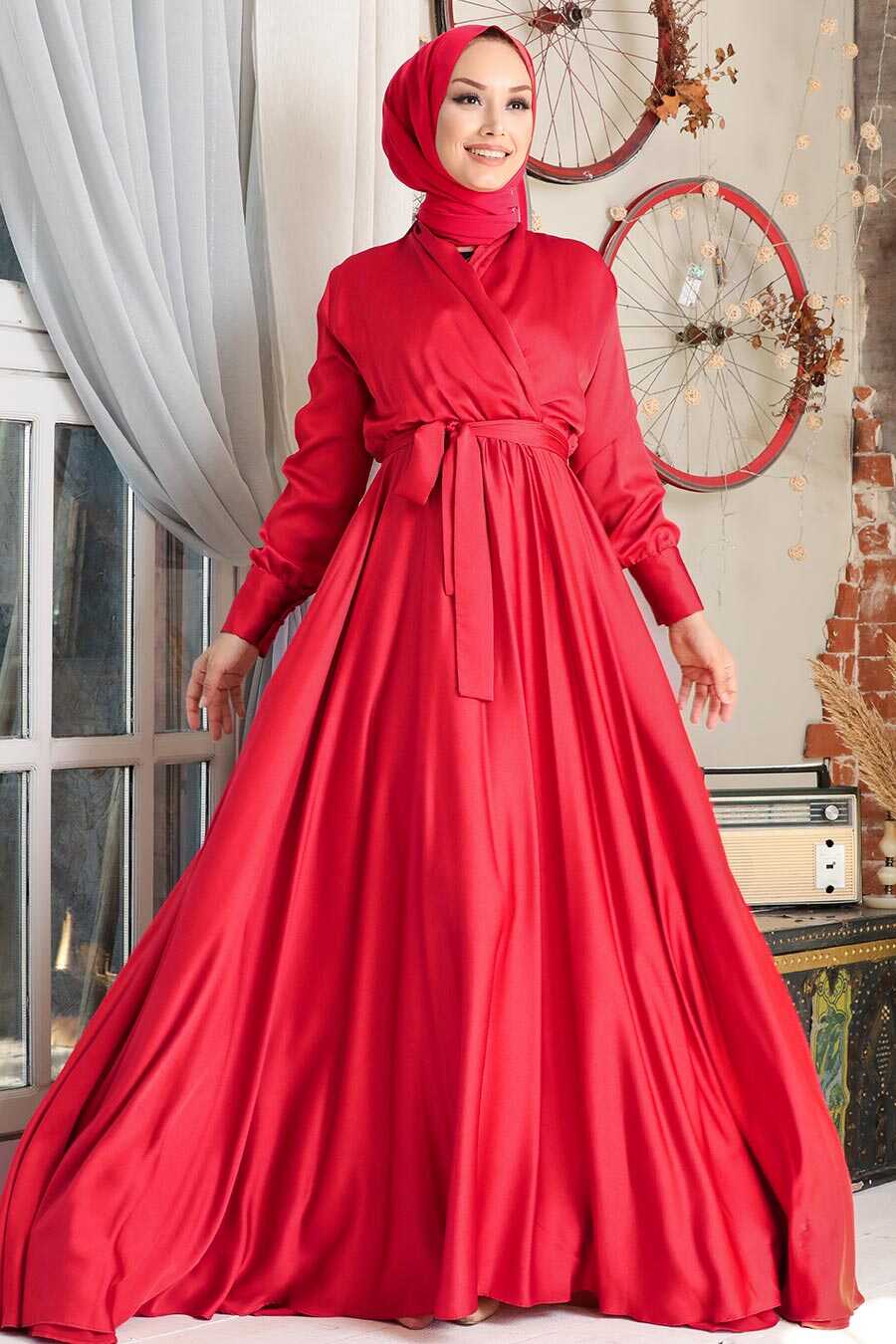 Red Hijab Evening Dress 1418K - Neva-style.com