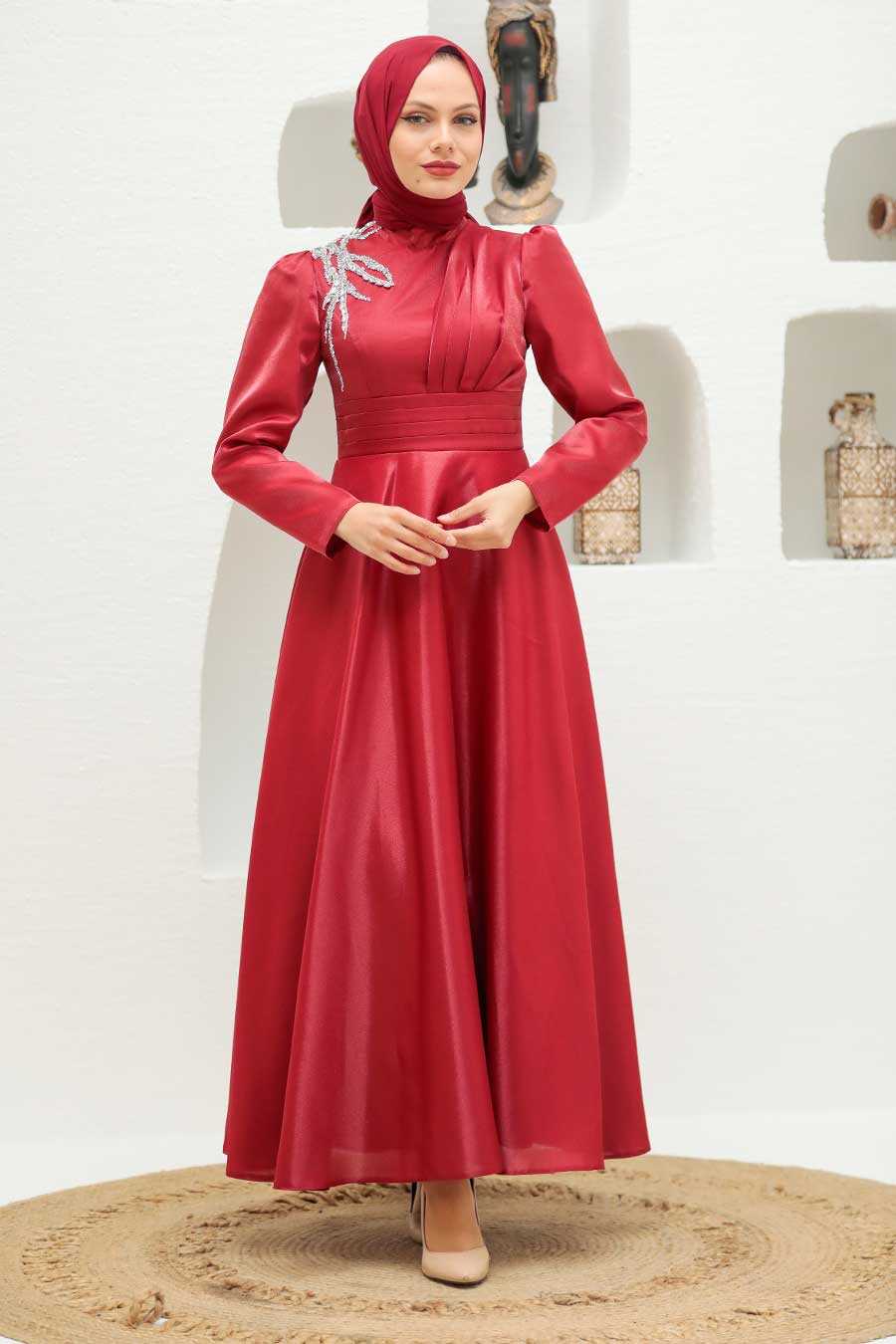 Neva Style - Red Turkish Hijab Evening Dress 22301K