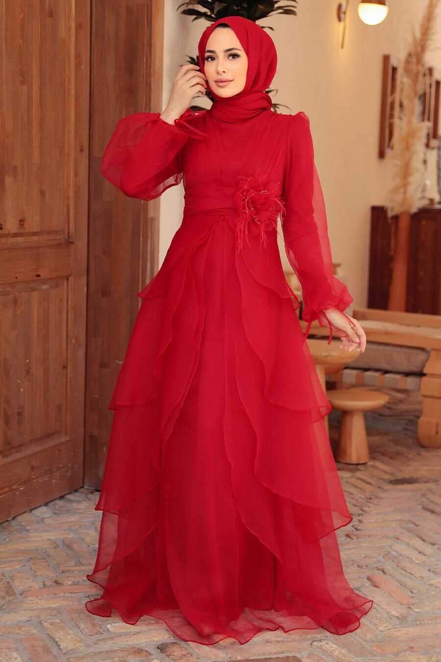 Red Hijab Evening Dress 22480K