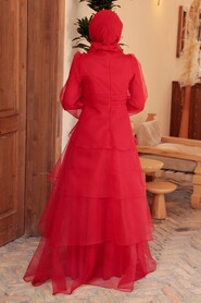 Red Hijab Evening Dress 22480K - Thumbnail