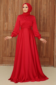 Red Hijab Evening Dress 33871K - Thumbnail