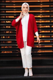 Red Hijab Knitwear Cardigan 7904K - Thumbnail