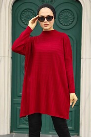 Red Hijab Knitwear Poncho 3404K - Thumbnail