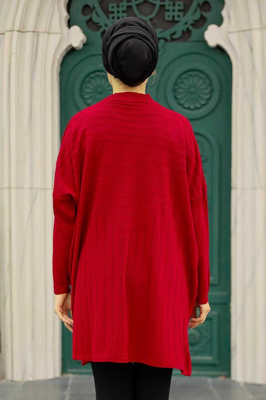 Red Hijab Knitwear Poncho 3404K