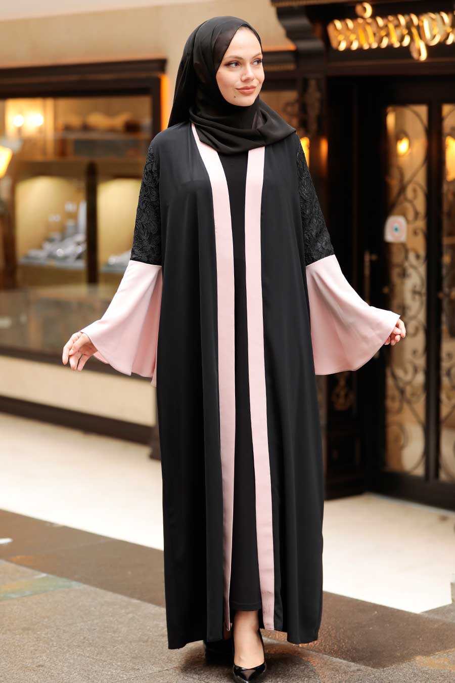 Salmon Pink Hijab Abaya 55510SMN