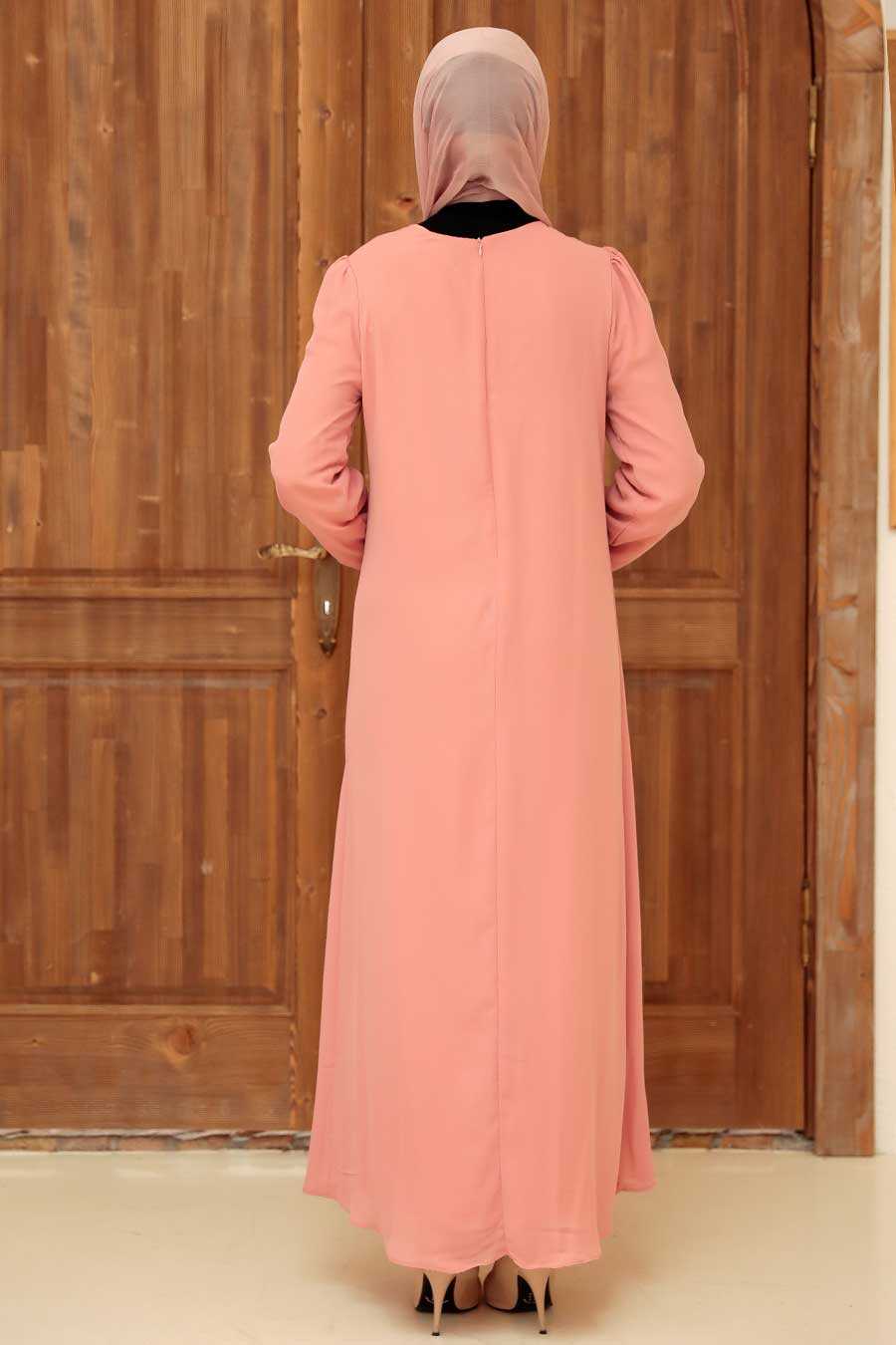 Neva Style - Modern Salmon Pink Islamic Long Sleeve Dress 12951SMN