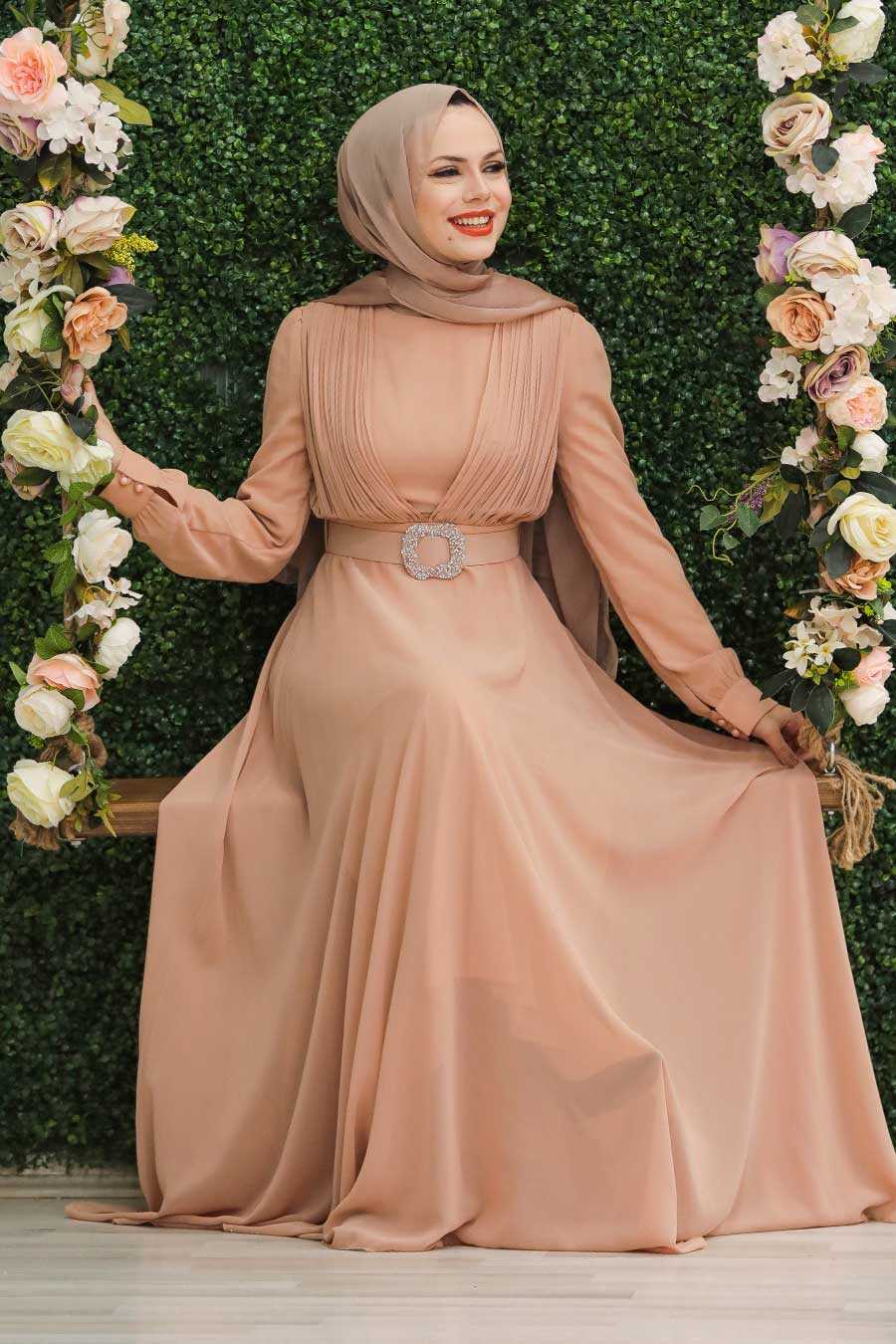 Salmon Pink Hijab Evening Dress 27690smn Neva