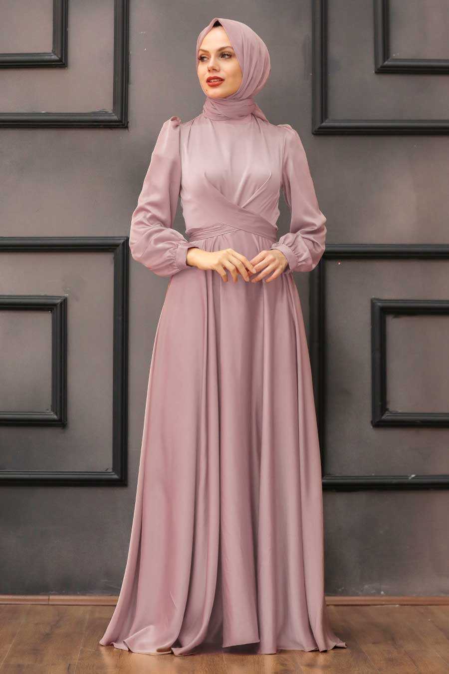 Salmon Pink Hijab Evening Dress 3064SMN - Neva-style.com