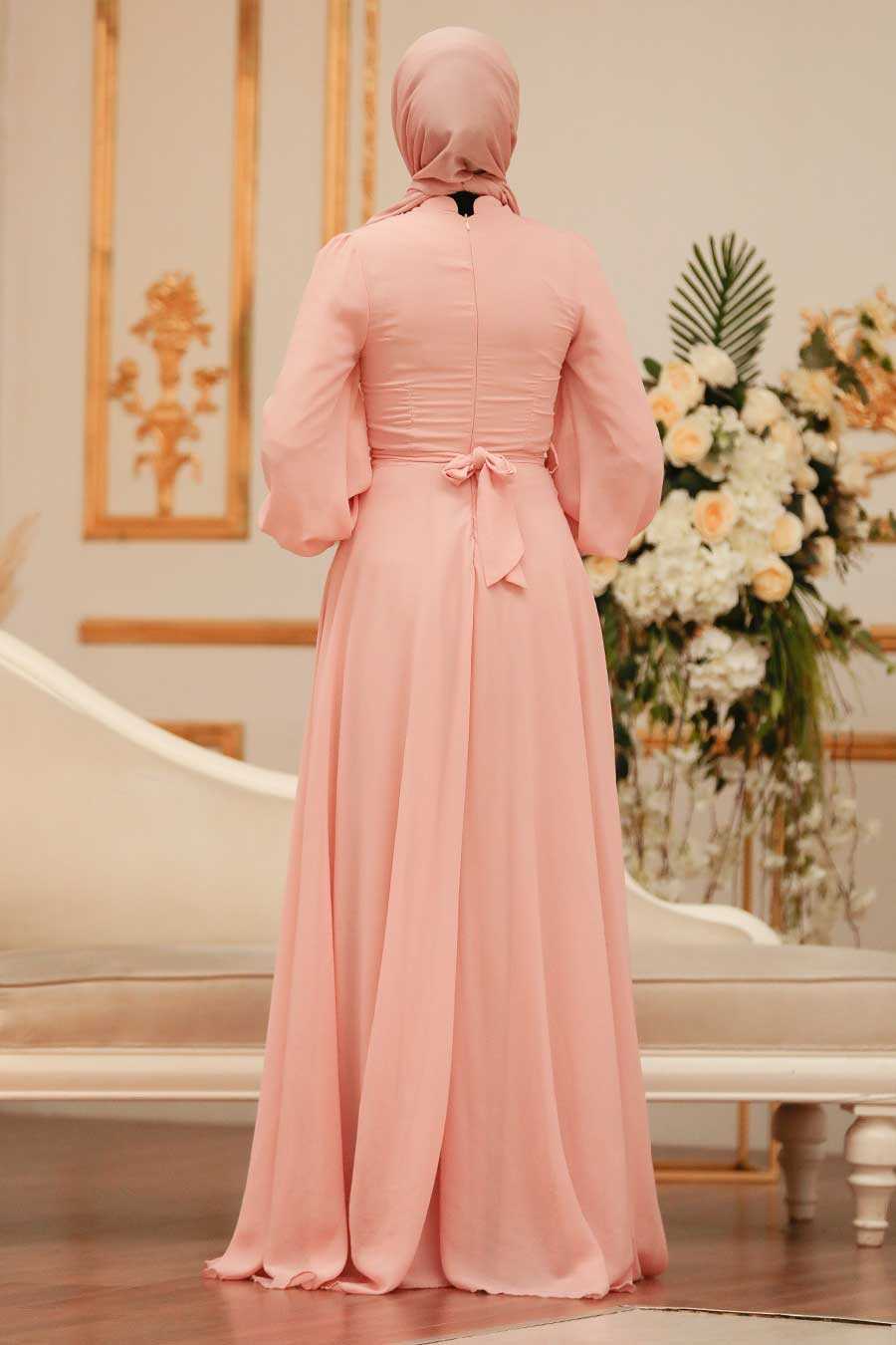 Salmon Pink Hijab Evening Dress 5470SMN