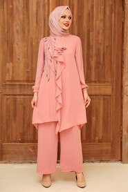 Salmon Pink Hijab Suit Dress 12510SMN - Thumbnail