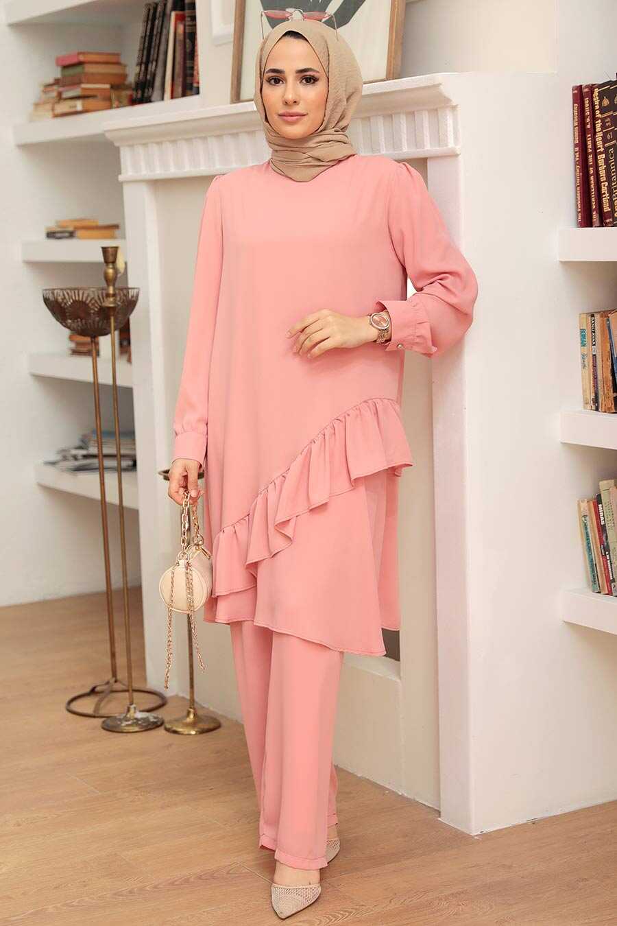 Salmon Pink Hijab Suit Dress 13101SMN