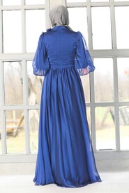Neva Style - Sax Blue Turkish Hijab Evening Gown 21960SX - Thumbnail
