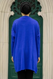 Sax Blue Hijab Knitwear Poncho 3404SX - Thumbnail