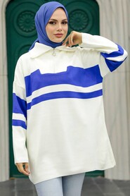 Sax Blue Hijab Knitwear Tunic 26961SX - Thumbnail