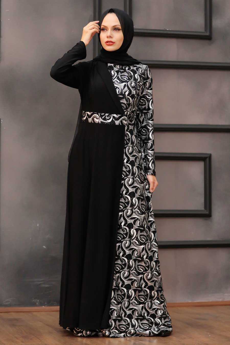Silver Hijab Evening Dress 3067GMS - Neva-style.com