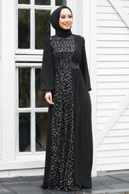 Silver Hijab Evening Dress 5408GMS - Thumbnail