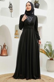 Silver Hijab Evening Dress 56280GMS - Thumbnail