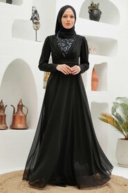 Silver Hijab Evening Dress 56280GMS - Thumbnail