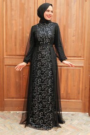 Silver Hijab Evening Dress 5632GMS - Thumbnail