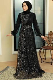 Silver Hijab Evening Dress 5696GMS - Thumbnail