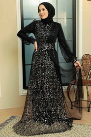 Silver Hijab Evening Dress 5696GMS - Thumbnail