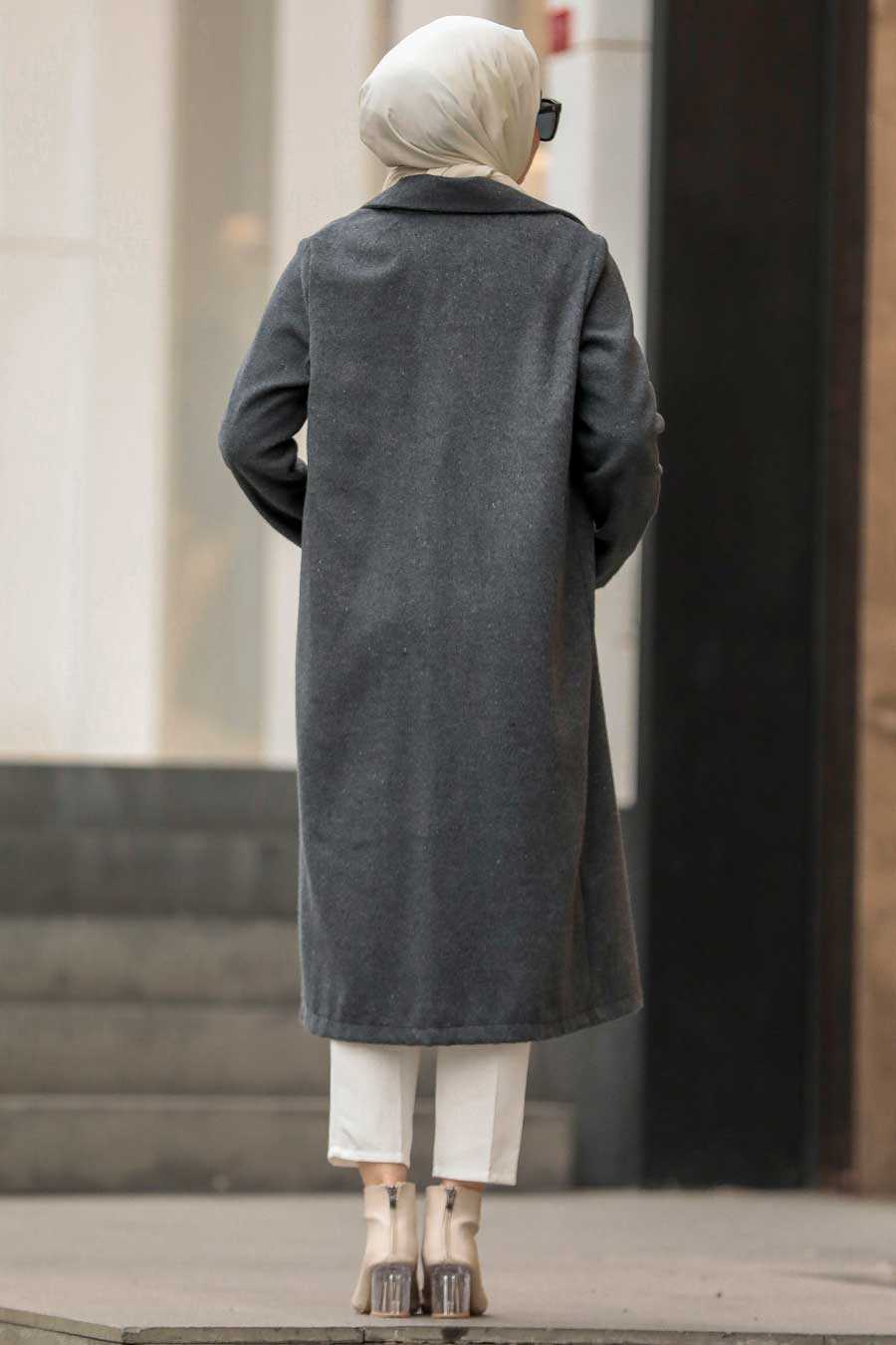 Smoke Color Hijab Coat 56720FU