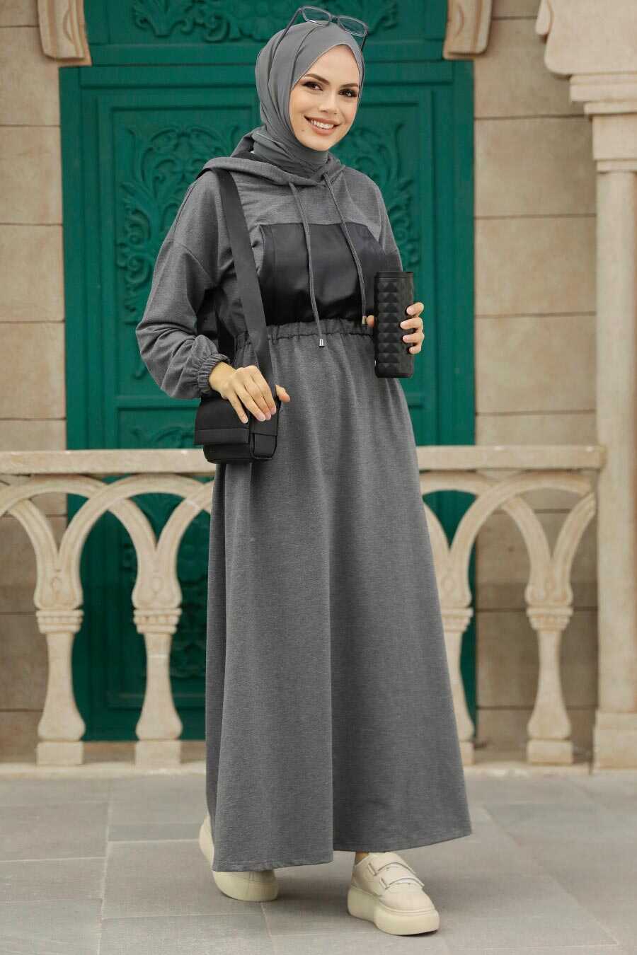 Smoke Color Hijab Dress 1356FU