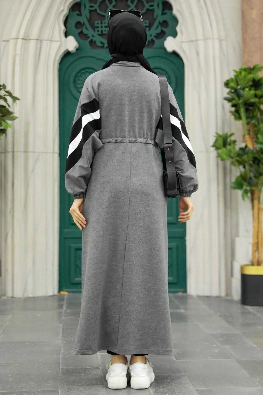 Smoke Color Hijab Dress 13610FU