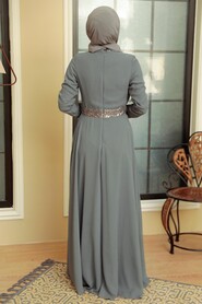 Smoke Color Hijab Evening Dress 5793FU - Thumbnail