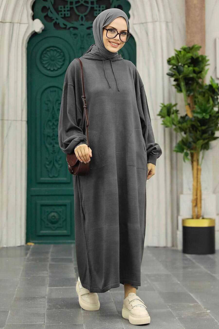 Smoke Color Hijab Knitwear Dress 33902FU