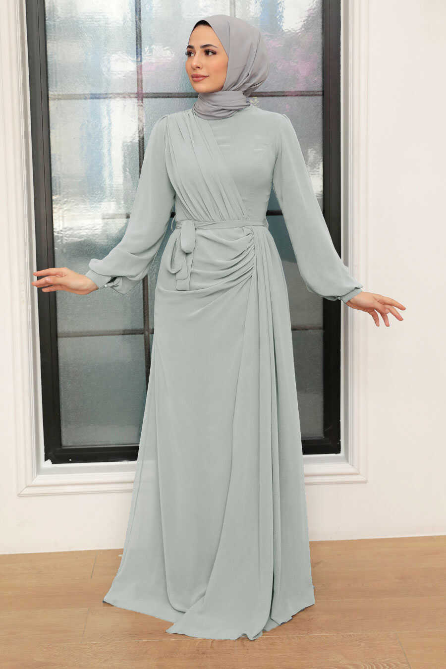 Stone Hijab Evening Dress 5711TAS