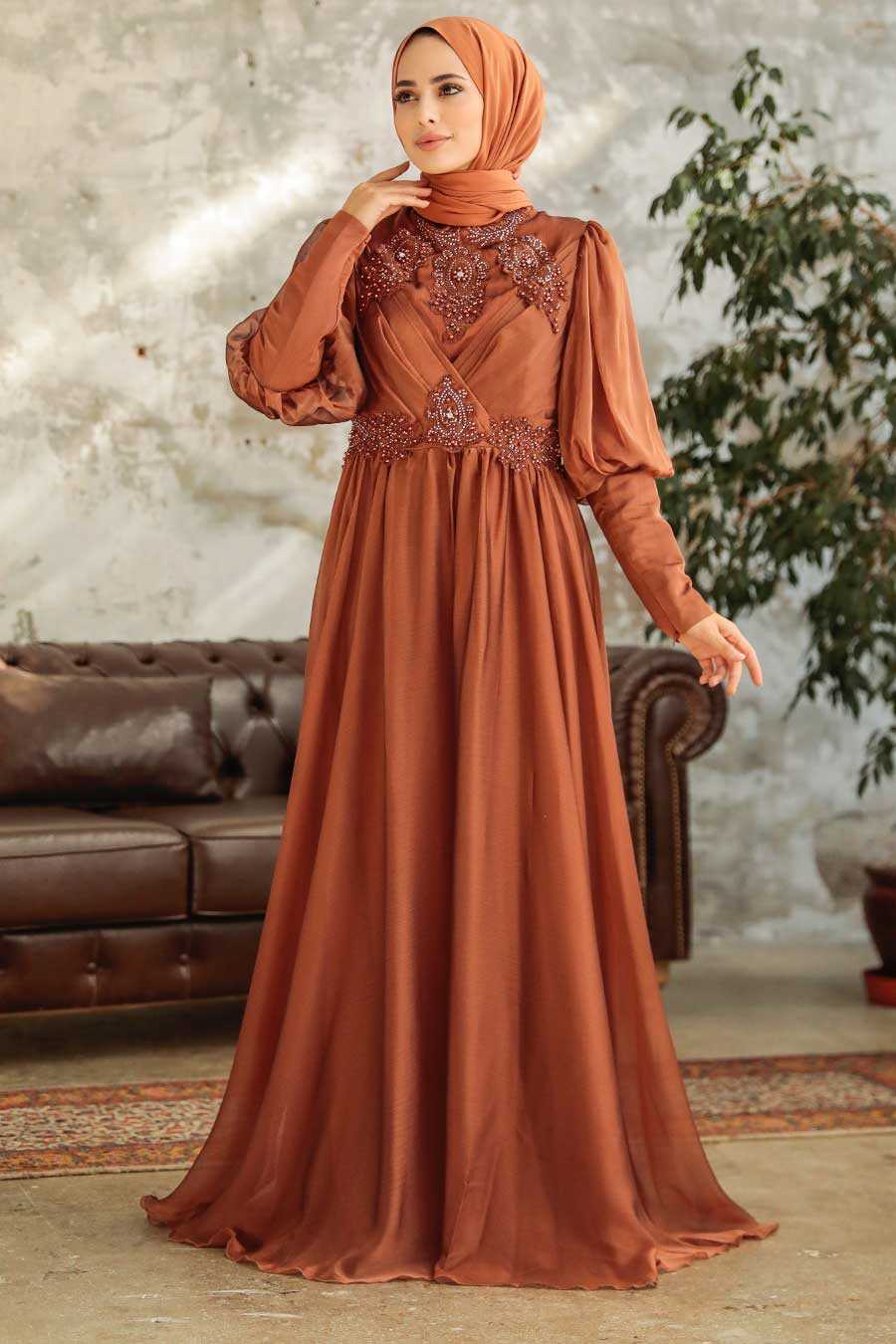 Sunuff Colored Hijab Evening Dress 25822TB