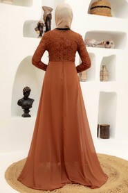 Sunuff Colored Hijab Evening Dress 9105TB - Thumbnail