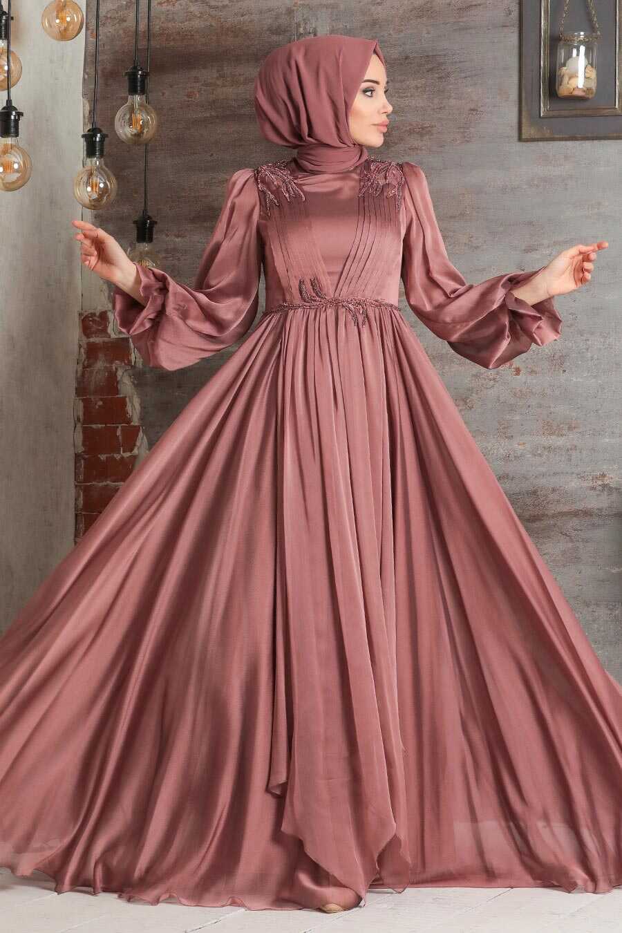 Terra Cotta Hijab Evening Dress 21910KRMT