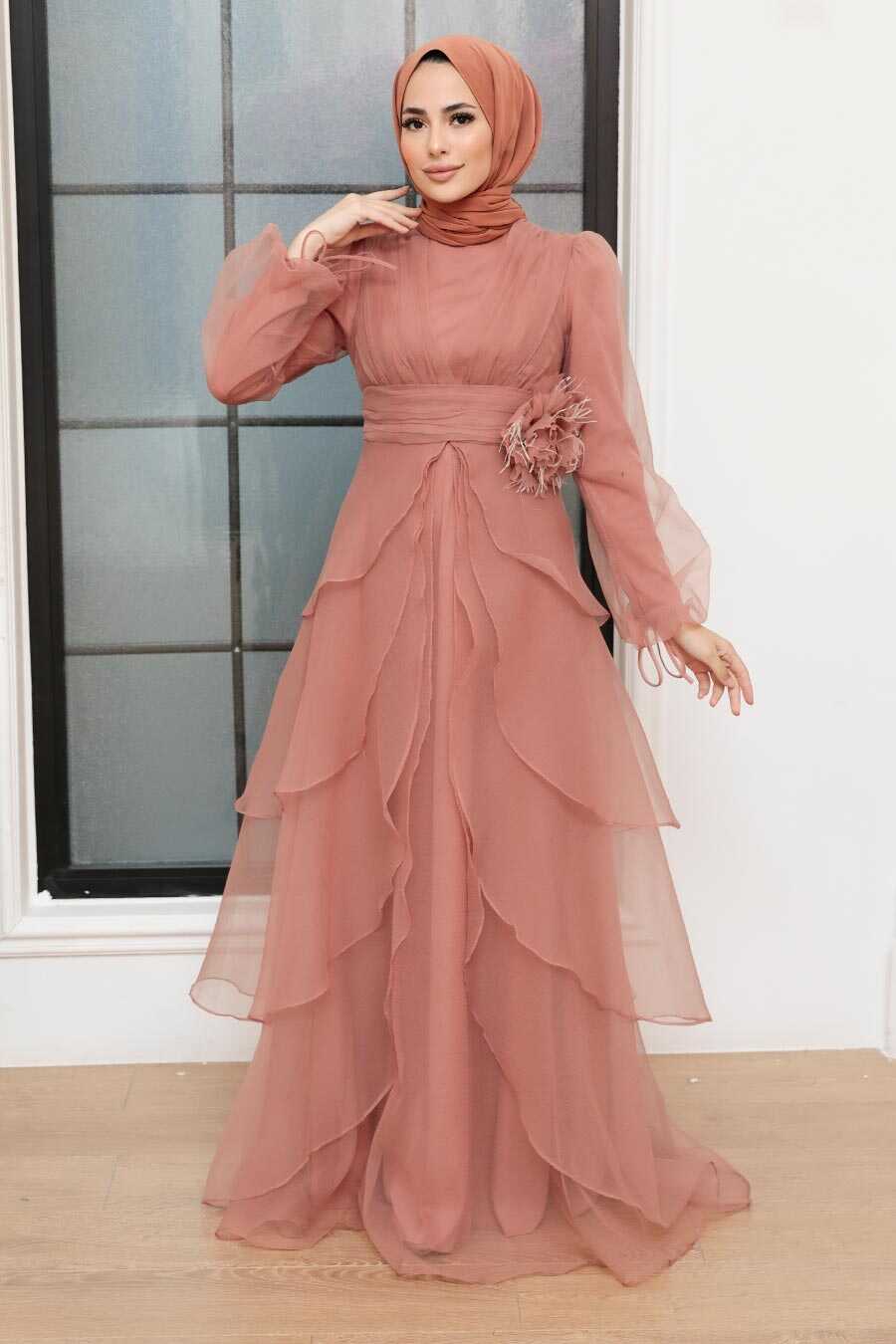 Terra Cotta Hijab Evening Dress 22480KRMT