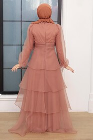 Terra Cotta Hijab Evening Dress 22480KRMT - Thumbnail
