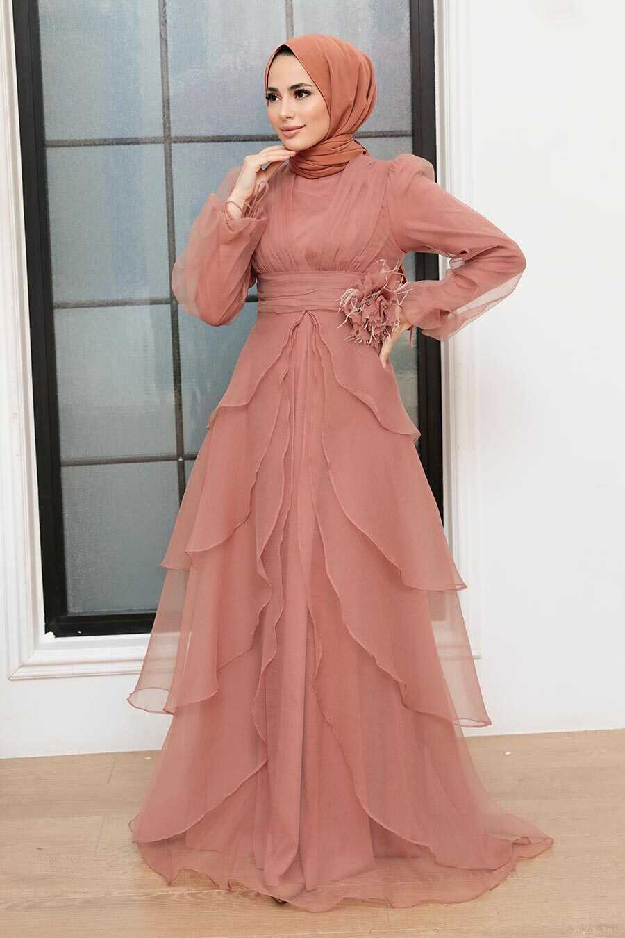 Terra Cotta Hijab Evening Dress 22480KRMT