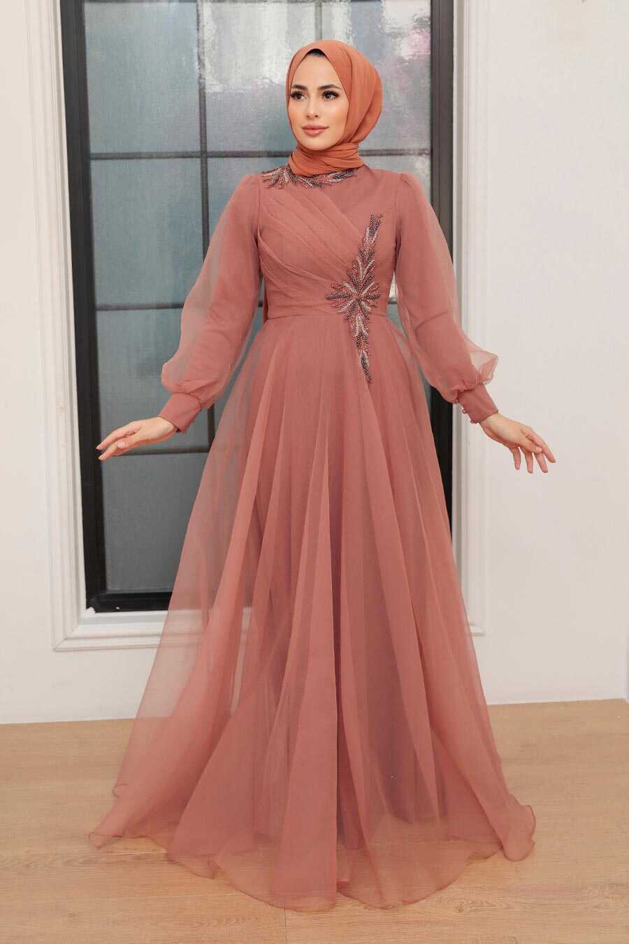 Terra Cotta Hijab Evening Dress 22551KRMT