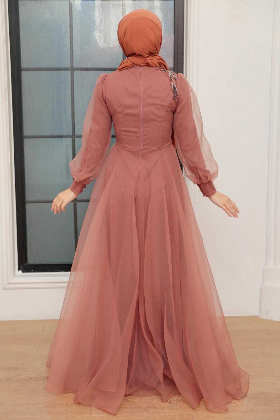 Terra Cotta Hijab Evening Dress 22551KRMT