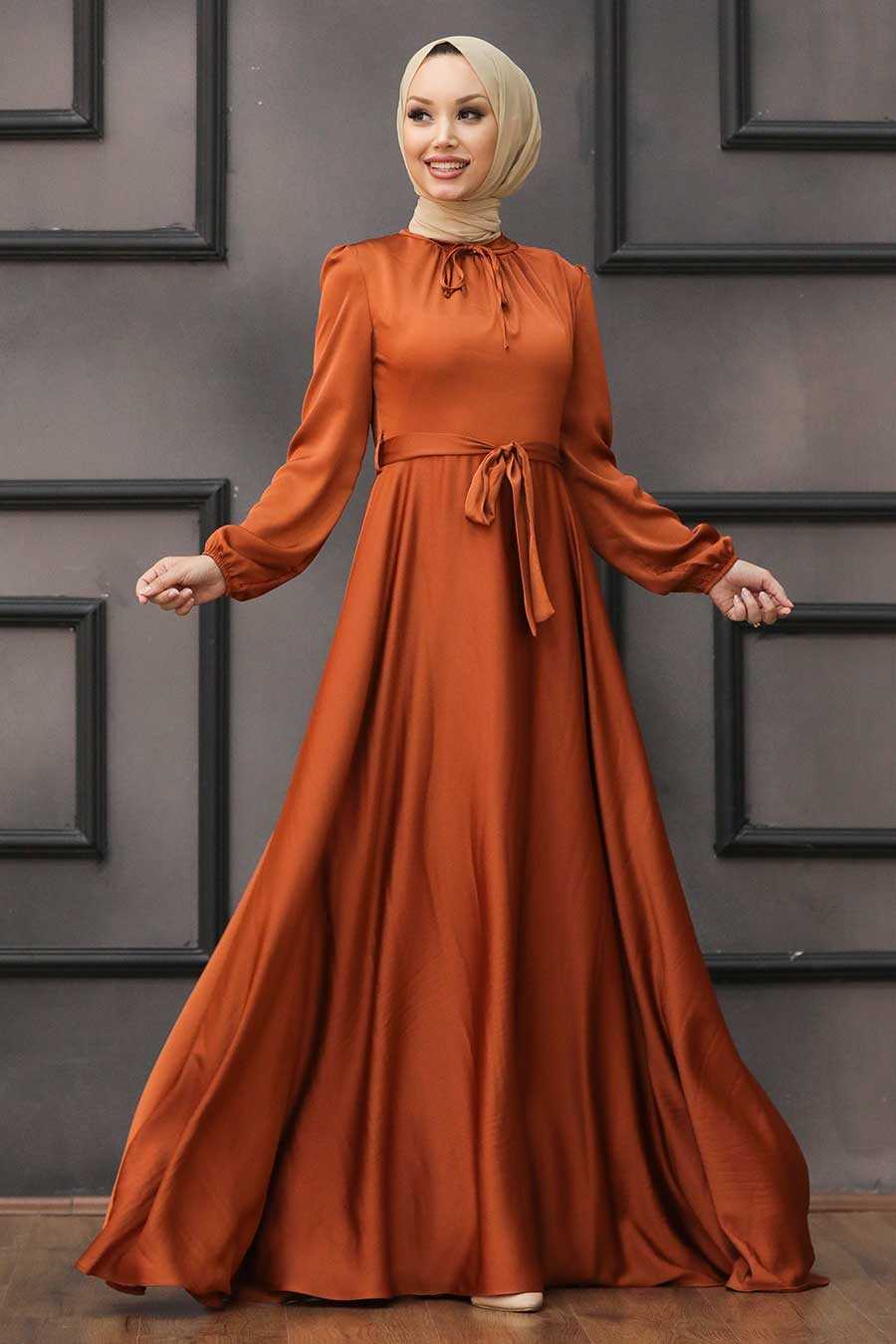 Terra Cotta Hijab Evening Dress 25130KRMT - Neva-style.com