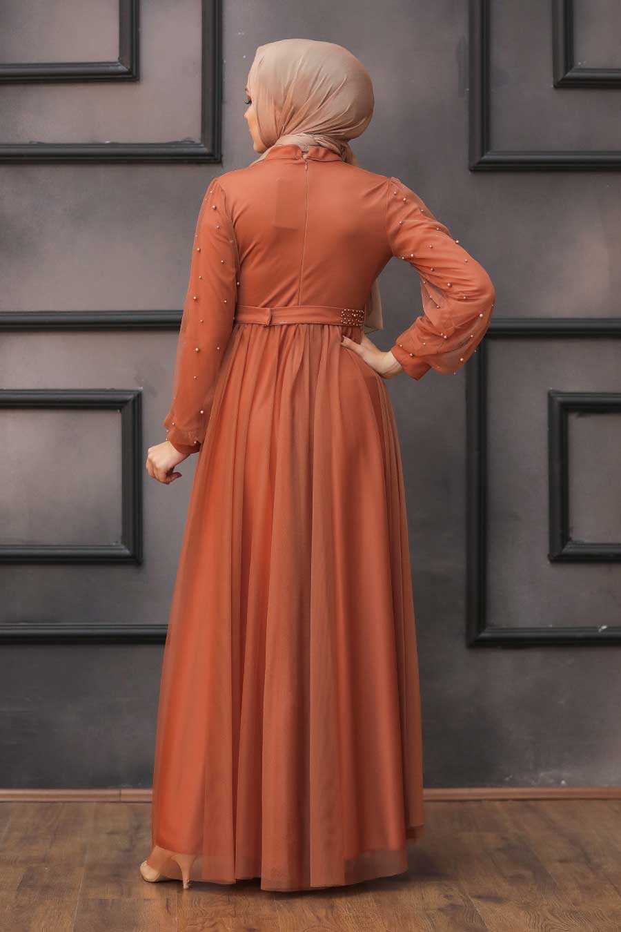 Terra Cotta Hijab Evening Dress 5514KRMT