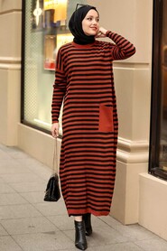Terra Cotta Hijab Knitwear Dress 33371KRMT - Thumbnail