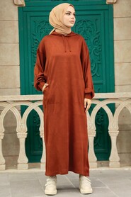 Terra Cotta Hijab Knitwear Dress 33902KRMT - Thumbnail
