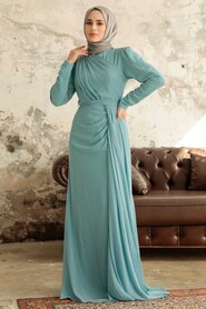 Turqouse Hijab Evening Dress 5736TR - Thumbnail