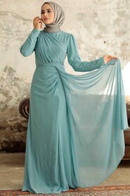 Turqouse Hijab Evening Dress 5736TR - Thumbnail